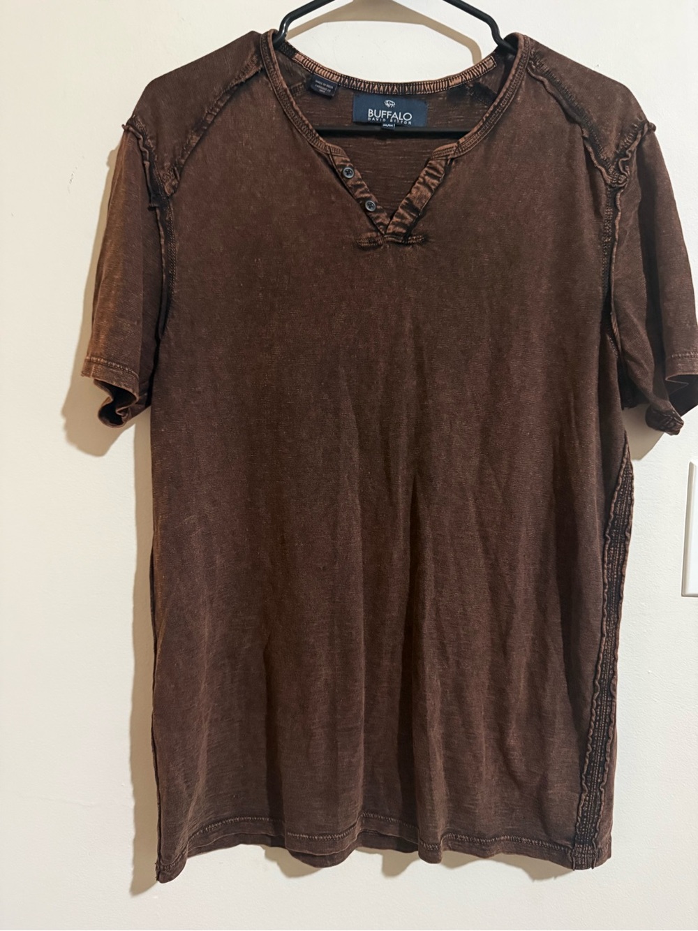 Buffalo David Bitton Men's Brown Washed Short-Sleeve Henley
